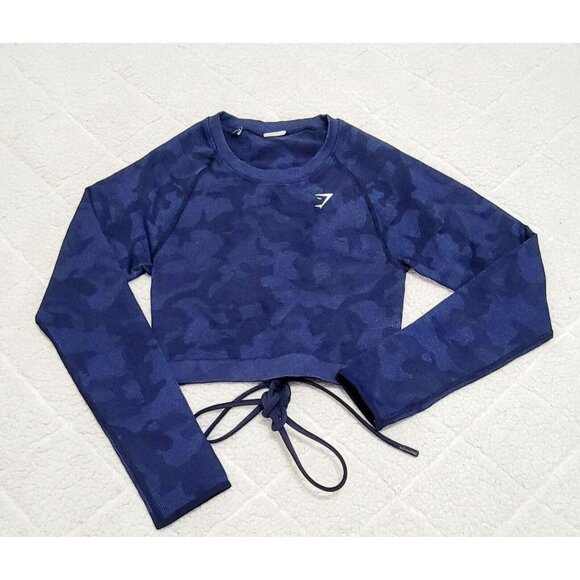 Gymshark Women's Blue Adapt Camouflage Seamless‎ Long Sleeve Crop Top Size S - Picture 3 of 13